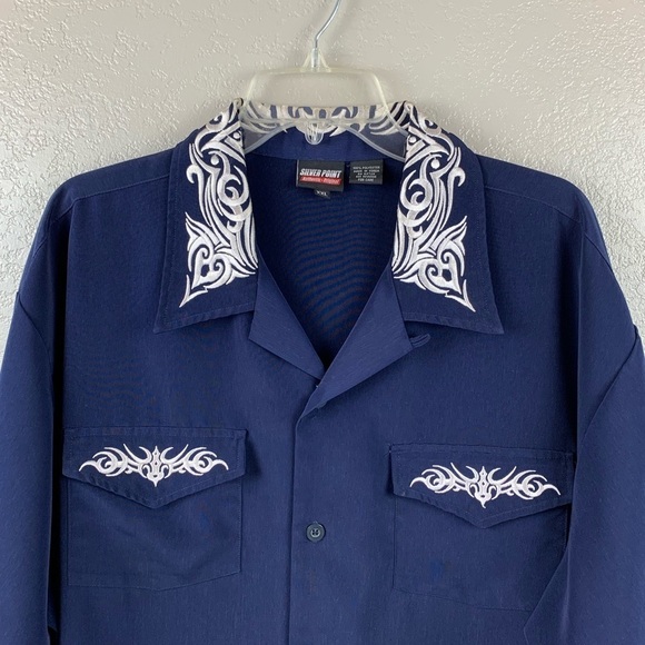 Silver Point Navy With Intricate Embroidery Haiiwan Shirt Size XXL - Picture 4 of 9